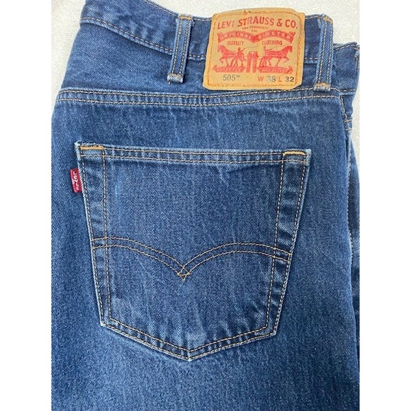 Levi's 505 Regular Fit Jeans Mens W38 L32 Medium Wash Blue Denim‎ Pants - Picture 3 of 9